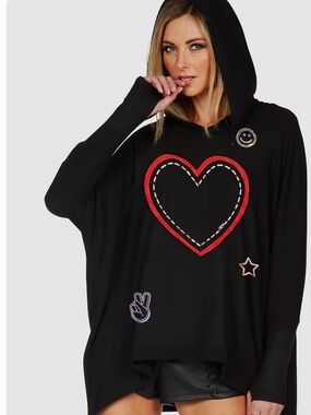 Lauren Moshi/Wilma X Stitched Heart Hooded Pullover/with icons/NEW! SEALED BAG!